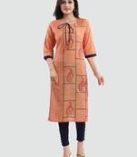 Mustard printed cotton silk long-kurtis