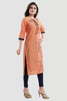 Mustard printed cotton silk long-kurtis