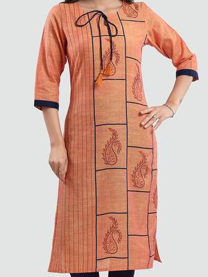 Mustard printed cotton silk long-kurtis 4