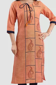 Mustard printed cotton silk long-kurtis