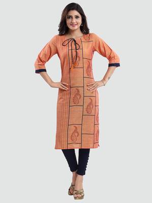 Mustard printed cotton silk long-kurtis 5