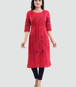Magenta printed cotton silk long-kurtis
