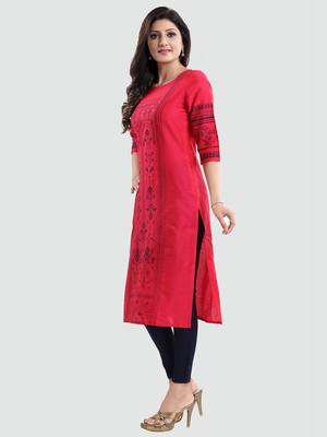 Magenta printed cotton silk long-kurtis 2