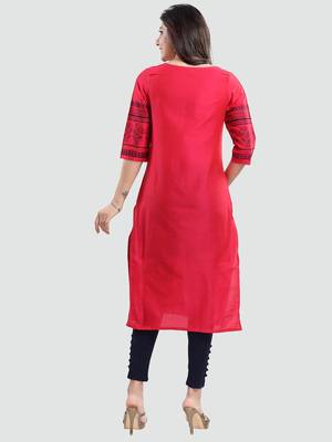 Magenta printed cotton silk long-kurtis 3