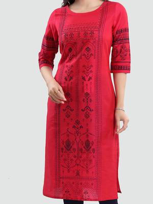 Magenta printed cotton silk long-kurtis 4