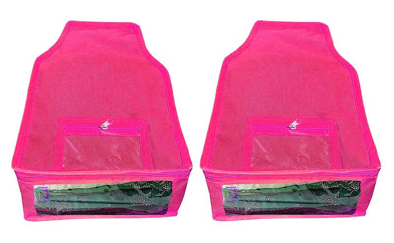 Atorakushon   Non Woven Fabric Blouse Cover Saree Cover Jeans Trousers Clothes Organizer For Wardrobe Pack Of 2 Pink