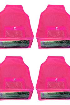 Atorakushon   Non Woven Fabric Blouse Cover Saree Cover Jeans Trousers Clothes Organizer For Wardrobe Pack Of 4 Pink