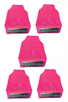 Atorakushon   Non Woven Fabric Blouse Cover Saree Cover Jeans Trousers Clothes Organizer For Wardrobe Pack Of 5 Pink