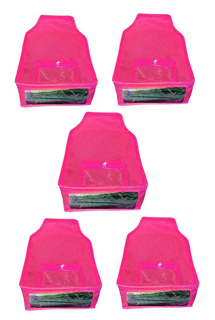 Atorakushon   Non Woven Fabric Blouse Cover Saree Cover Jeans Trousers Clothes Organizer For Wardrobe Pack Of 5 Pink