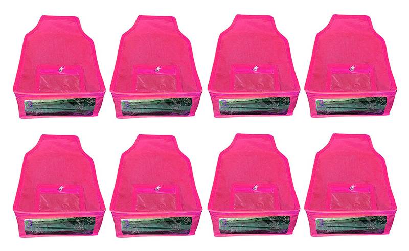 Atorakushon   Non Woven Fabric Blouse Cover Saree Cover Jeans Trousers Clothes Organizer For Wardrobe Pack Of 8 Pink