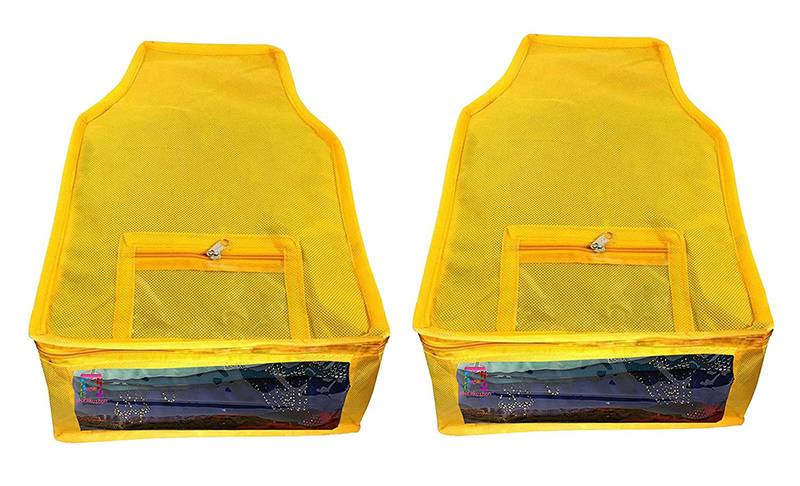Atorakushon   Non Woven Fabric Blouse Cover Saree Cover Jeans Trousers Clothes Organizer For Wardrobe Pack Of 2 Yellow