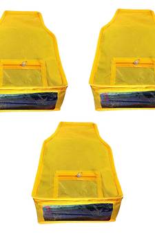Atorakushon   Non Woven Fabric Blouse Cover Saree Cover Jeans Trousers Clothes Organizer For Wardrobe Pack Of 3 Yellow