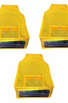 Atorakushon   Non Woven Fabric Blouse Cover Saree Cover Jeans Trousers Clothes Organizer For Wardrobe Pack Of 3 Yellow