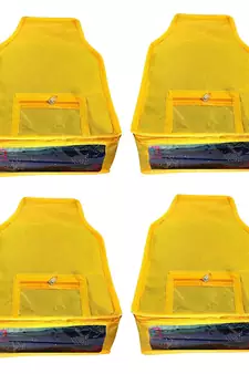 Atorakushon   Non Woven Fabric Blouse Cover Saree Cover Jeans Trousers Clothes Organizer For Wardrobe Pack Of 4 Yellow