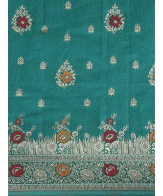 teal banarasi saree with blouse piece 4