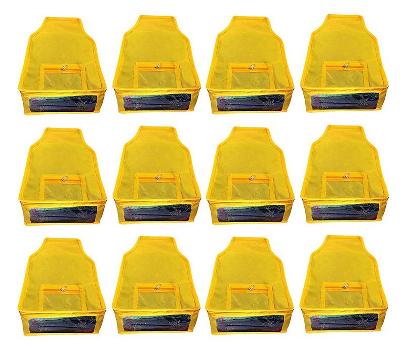 Atorakushon   Non Woven Fabric Blouse Cover Saree Cover Jeans Trousers Clothes Organizer For Wardrobe Pack Of 12 Yellow