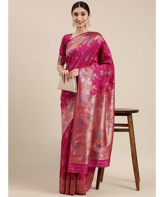 Pink banarasi saree with blouse piece 1