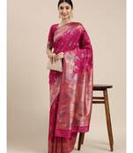 Pink banarasi saree with blouse piece