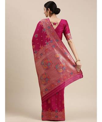 Pink banarasi saree with blouse piece 3