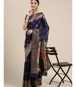 navy blue banarasi saree with blouse piece