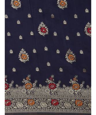 navy blue banarasi saree with blouse piece 4