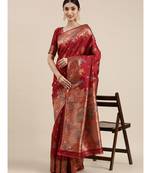 maroon banarasi saree with blouse piece