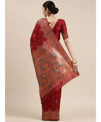 maroon banarasi saree with blouse piece 3