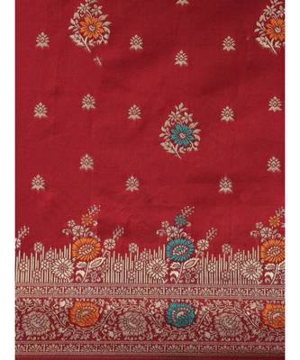 maroon banarasi saree with blouse piece 4