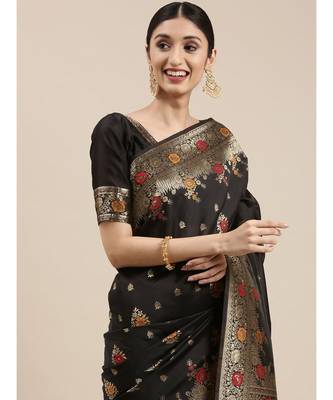 black banarasi saree with blouse piece 2
