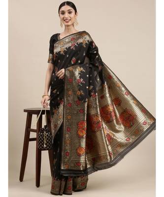 black banarasi saree with blouse piece 1
