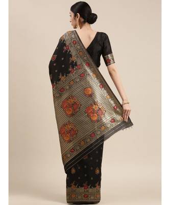 black banarasi saree with blouse piece 3