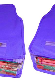 Atorakushon   Non Woven Fabric Blouse Cover Saree Cover Jeans Trousers Clothes Organizer For Wardrobe Pack Of 2 Blue