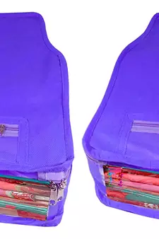 Atorakushon   Non Woven Fabric Blouse Cover Saree Cover Jeans Trousers Clothes Organizer For Wardrobe Pack Of 2 Blue