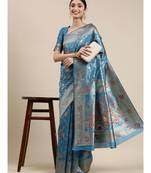 aqua blue banarasi saree with blouse piece