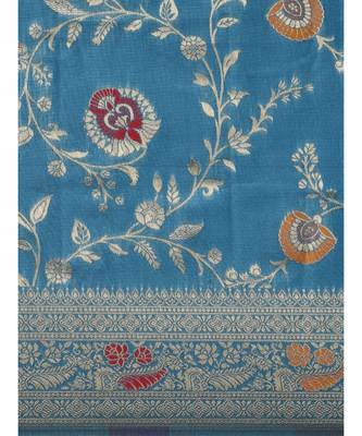 aqua blue banarasi saree with blouse piece 4