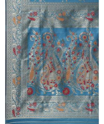 aqua blue banarasi saree with blouse piece 5