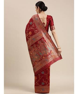 maroon banarasi saree with blouse piece 3