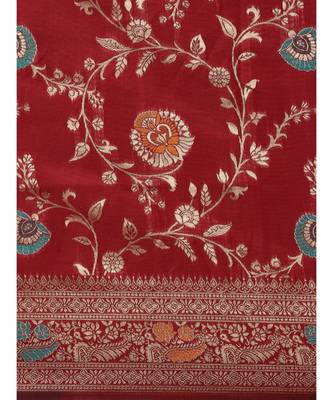 maroon banarasi saree with blouse piece 4