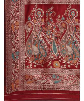 maroon banarasi saree with blouse piece 5