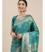 teal banarasi saree with blouse piece