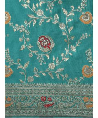 teal banarasi saree with blouse piece 4