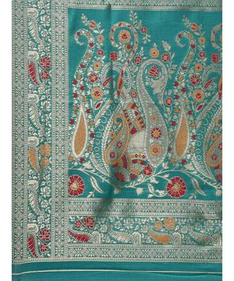 teal banarasi saree with blouse piece 5