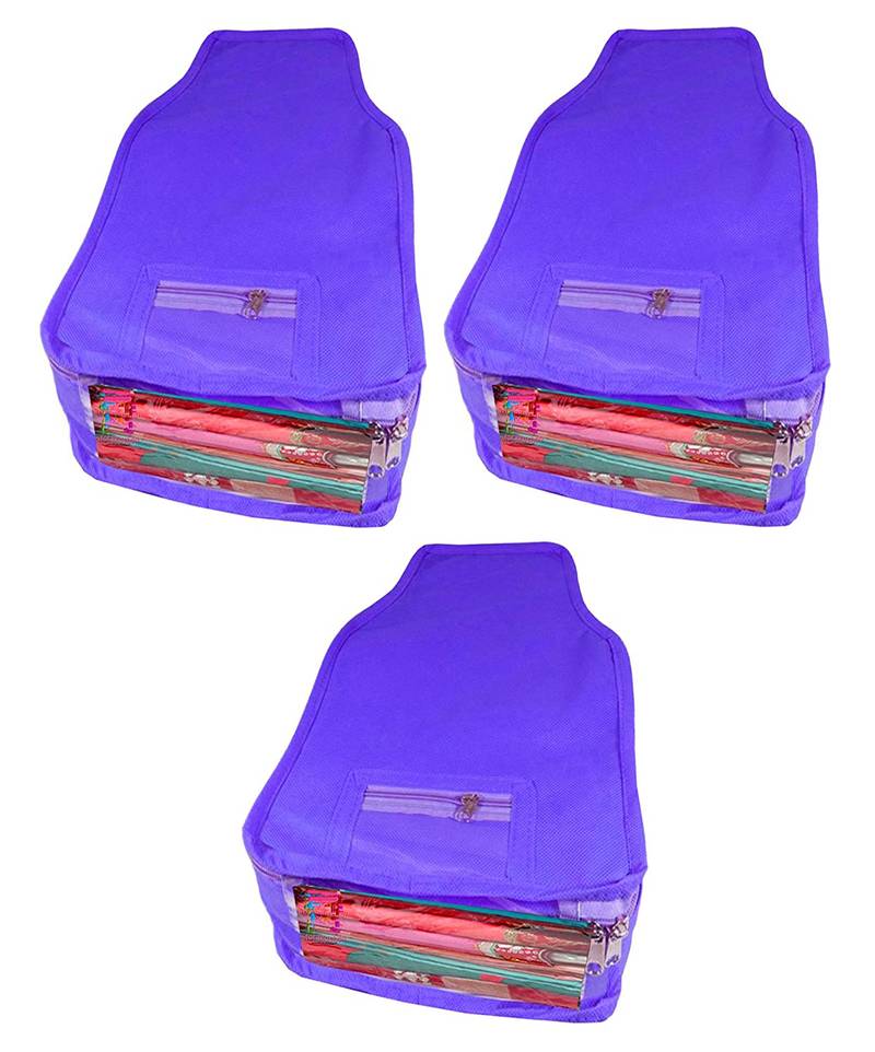 Atorakushon   Non Woven Fabric Blouse Cover Saree Cover Jeans Trousers Clothes Organizer For Wardrobe Pack Of 3 Blue