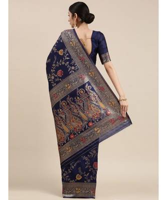 navy blue banarasi saree with blouse piece 3