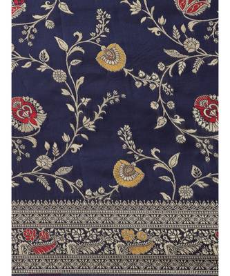navy blue banarasi saree with blouse piece 4