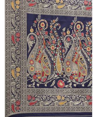 navy blue banarasi saree with blouse piece 5