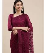 wine soft net  saree with blouse piece