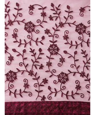 wine soft net  saree with blouse piece 4