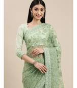 green soft net  saree with blouse piece