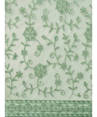 green soft net  saree with blouse piece 4